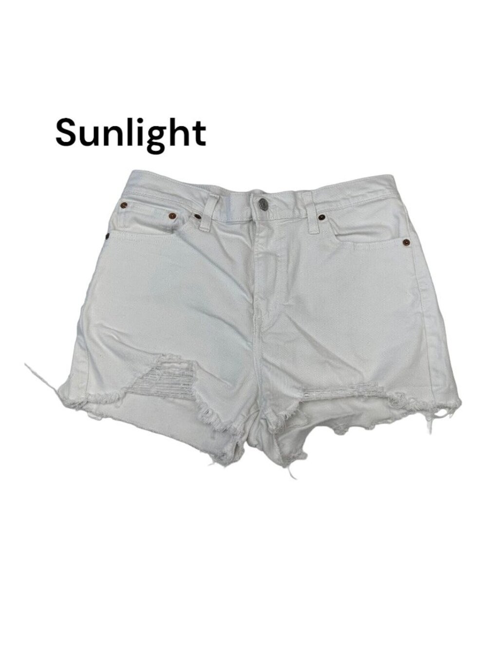 Levi's Original Women High-Rise Jean Shorts SZ 32 Off White Distressed Hems